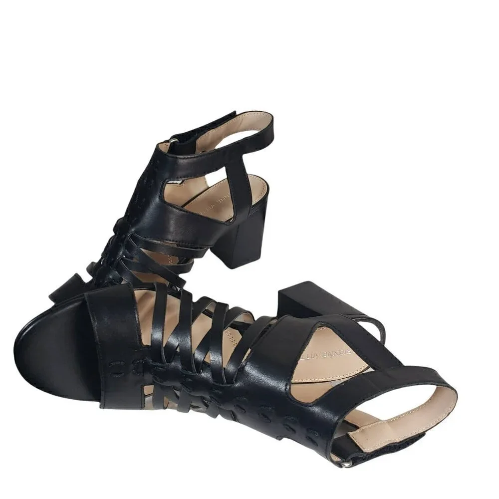 Adrienne Vittadini Black Pense Cage Open Toe Slingback Sandals Sz 7.5M